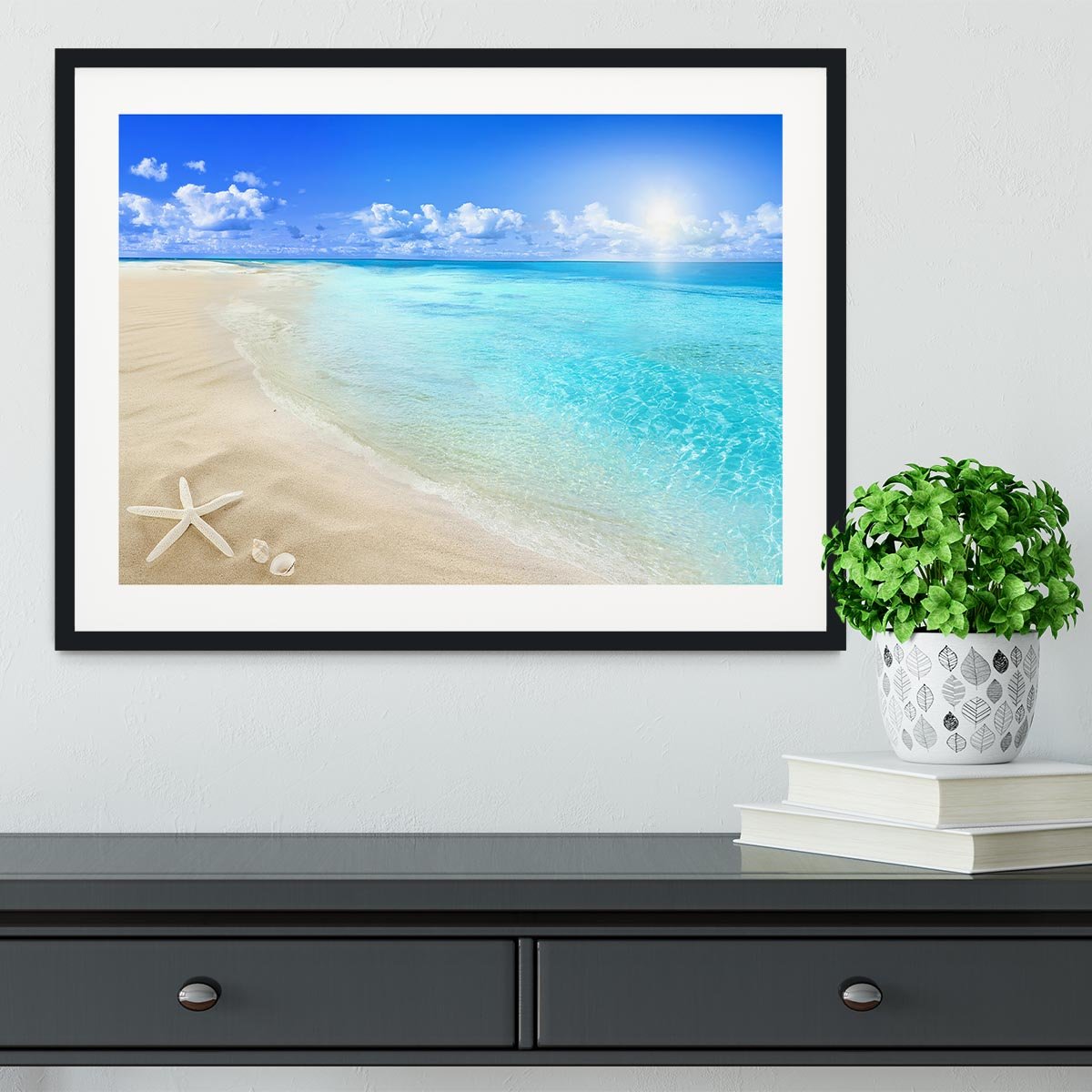 Shells on sunny beach Framed Print - Canvas Art Rocks - 1