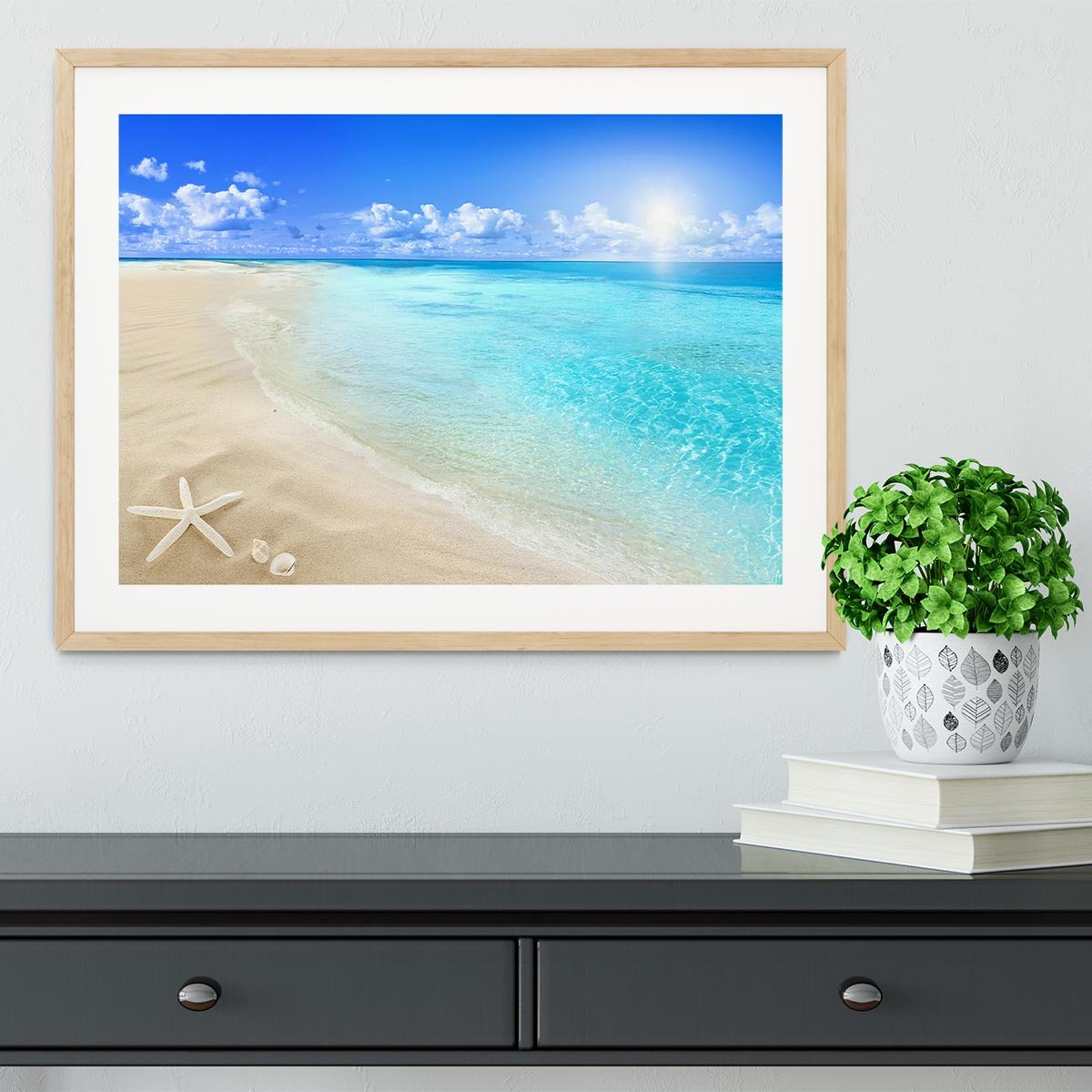 Shells on sunny beach Framed Print - Canvas Art Rocks - 3