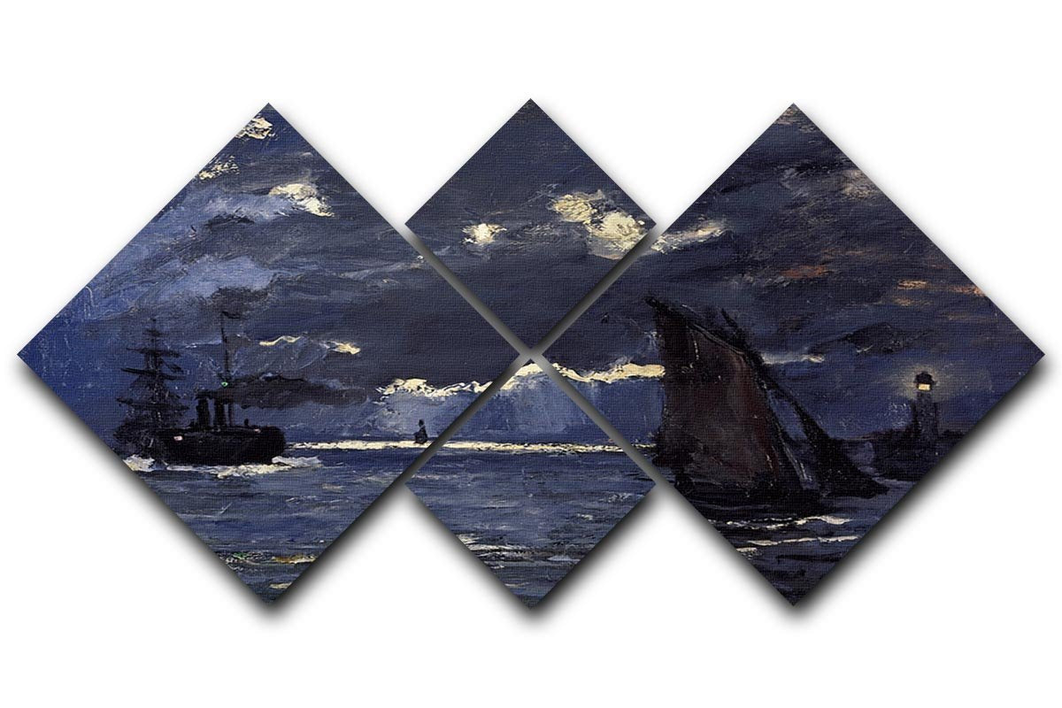 Shipping by Moonlight by Monet 4 Square Multi Panel Canvas  - Canvas Art Rocks - 1