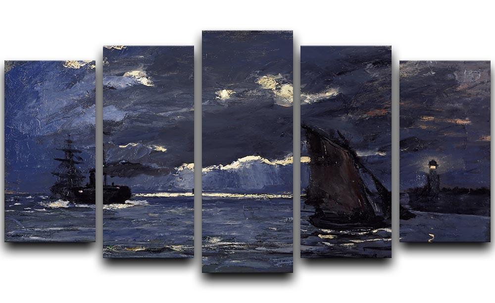 Shipping by Moonlight by Monet 5 Split Panel Canvas  - Canvas Art Rocks - 1