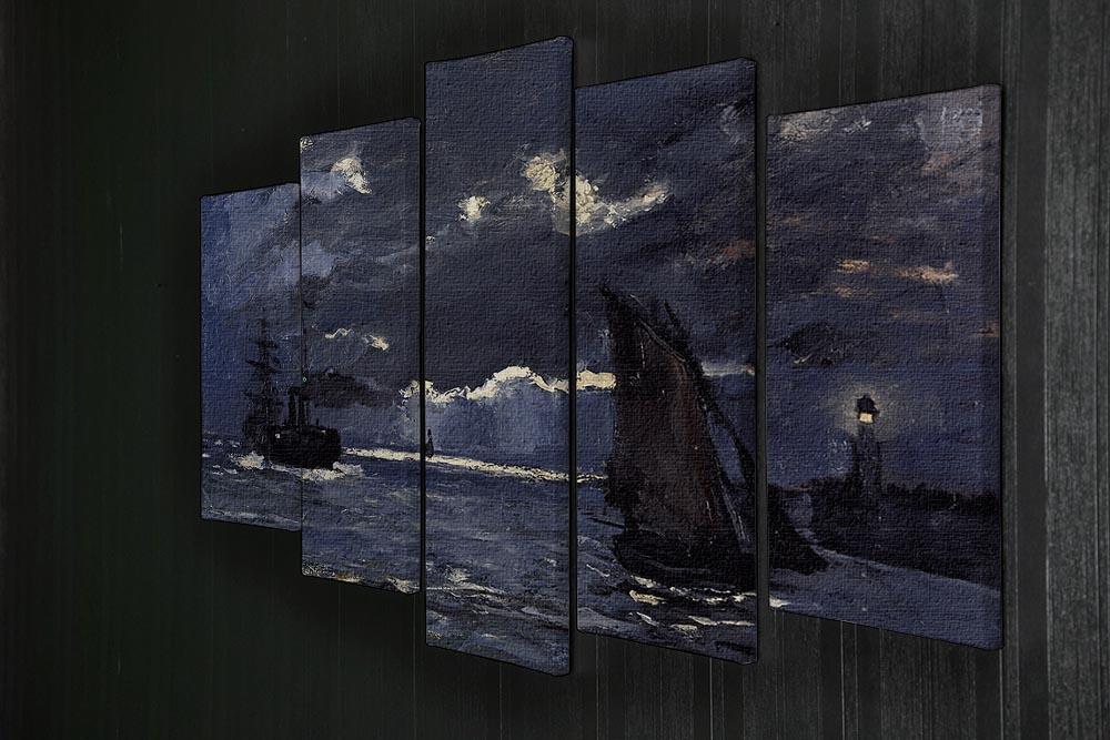 Shipping by Moonlight by Monet 5 Split Panel Canvas - Canvas Art Rocks - 2