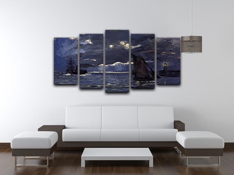Shipping by Moonlight by Monet 5 Split Panel Canvas - Canvas Art Rocks - 3