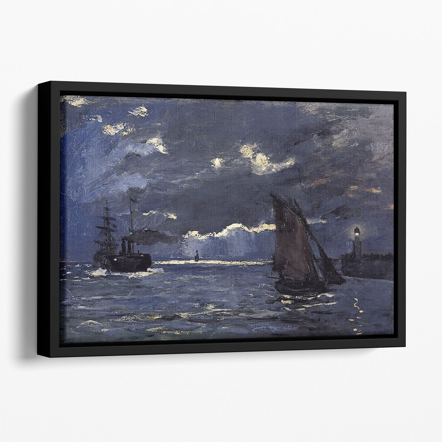 Shipping by Moonlight by Monet Floating Framed Canvas