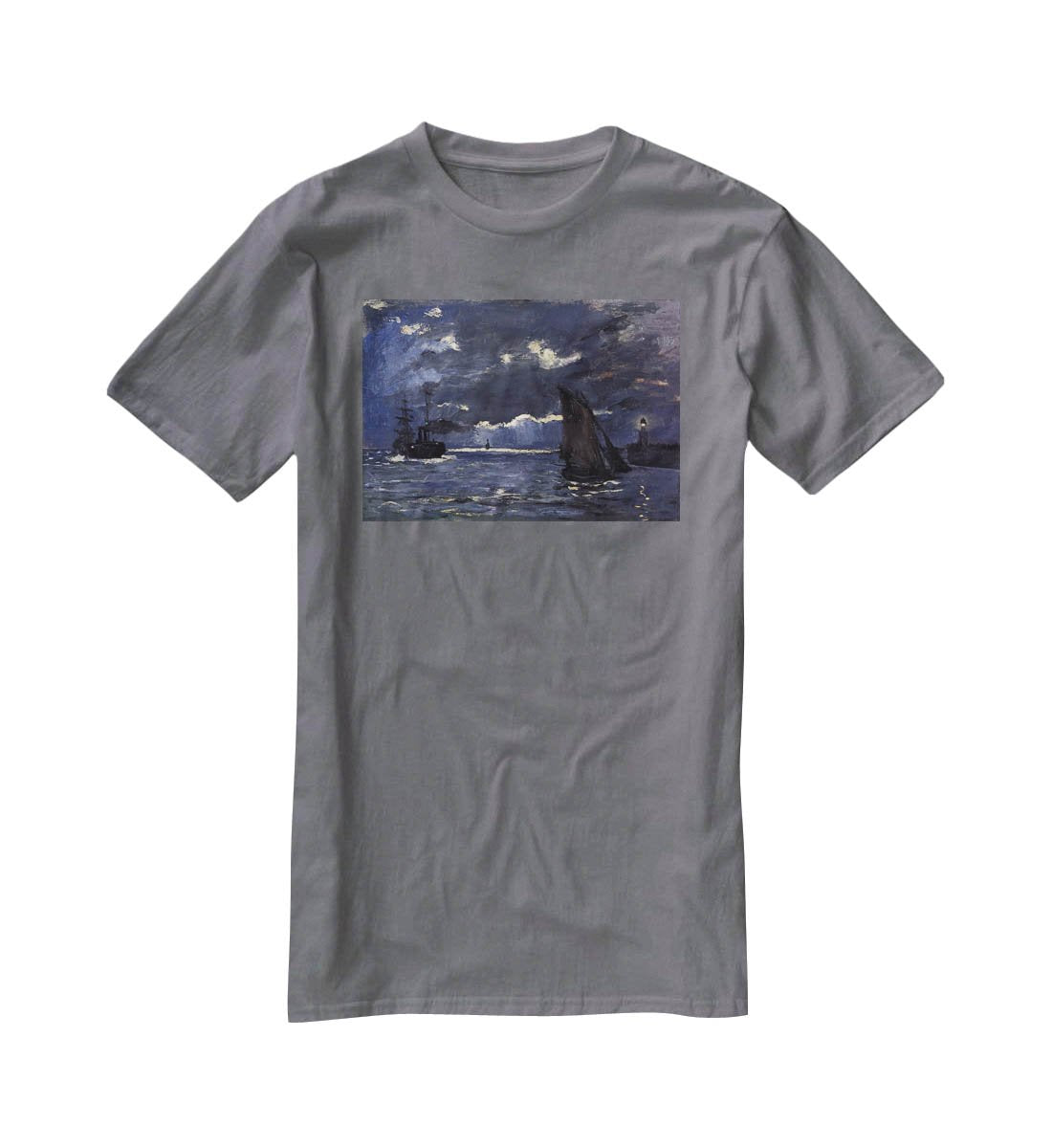 Shipping by Moonlight by Monet T-Shirt - Canvas Art Rocks - 3