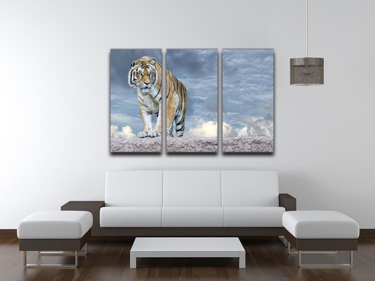 Siberian tiger ready to attack 3 Split Panel Canvas Print - Canvas Art Rocks - 3