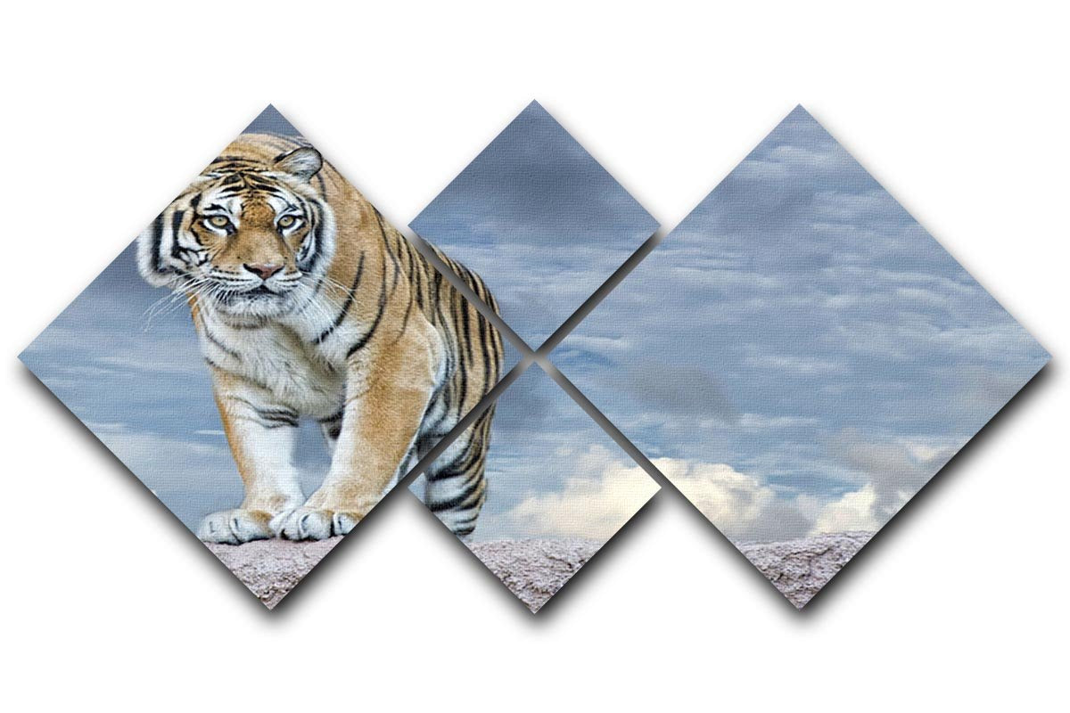 Siberian tiger ready to attack 4 Square Multi Panel Canvas - Canvas Art Rocks - 1