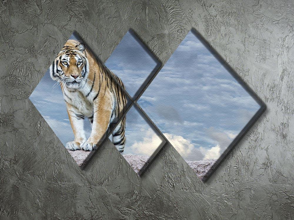 Siberian tiger ready to attack 4 Square Multi Panel Canvas - Canvas Art Rocks - 2