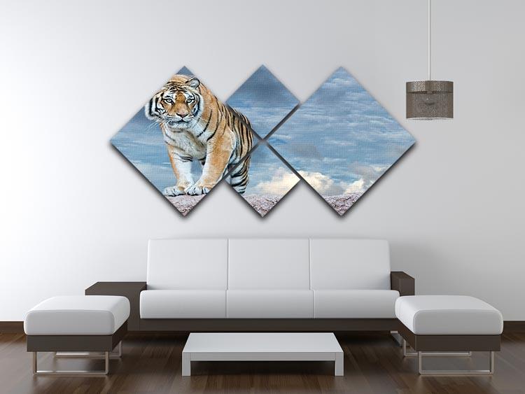 Siberian tiger ready to attack 4 Square Multi Panel Canvas - Canvas Art Rocks - 3