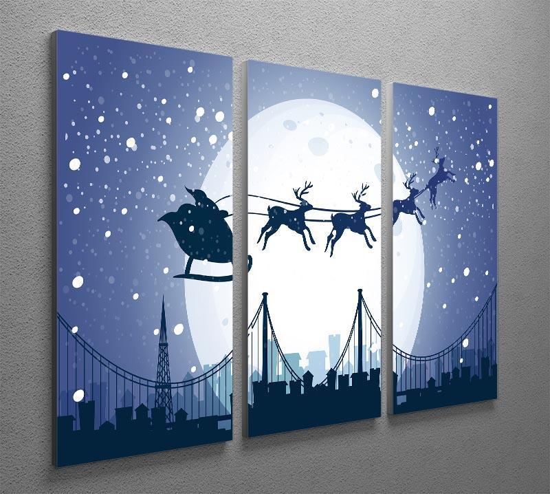 Silhouette Santa In The Night Sky 3 Split Panel Canvas Print - Canvas Art Rocks - 2