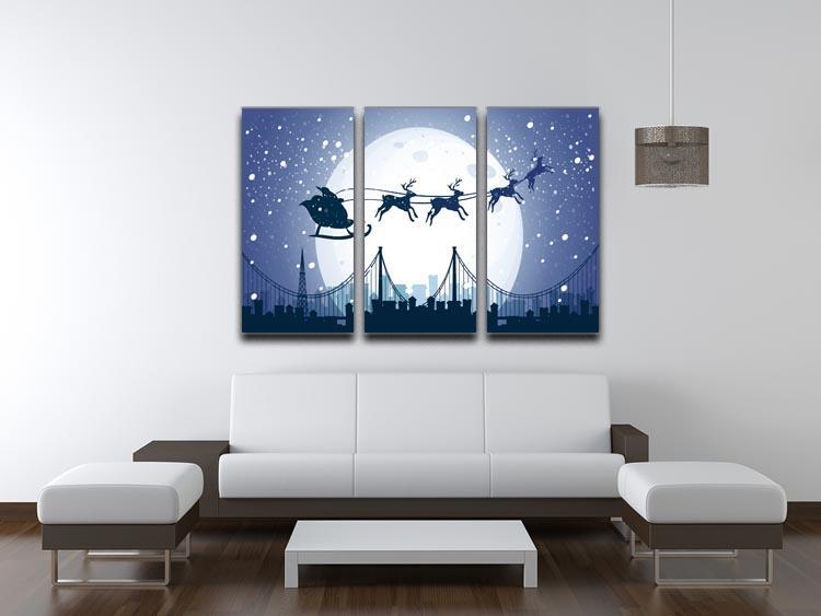Silhouette Santa In The Night Sky 3 Split Panel Canvas Print - Canvas Art Rocks - 3