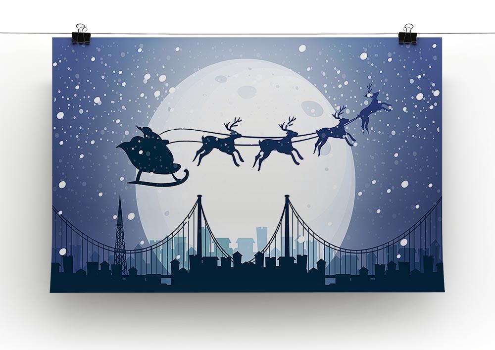 Silhouette Santa In The Night Sky Canvas Print or Poster - Canvas Art Rocks - 2