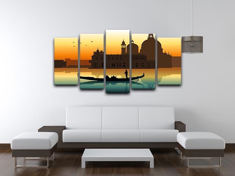 Silhouette illustration gondola in Venice 5 Split Panel Canvas  - Canvas Art Rocks - 3