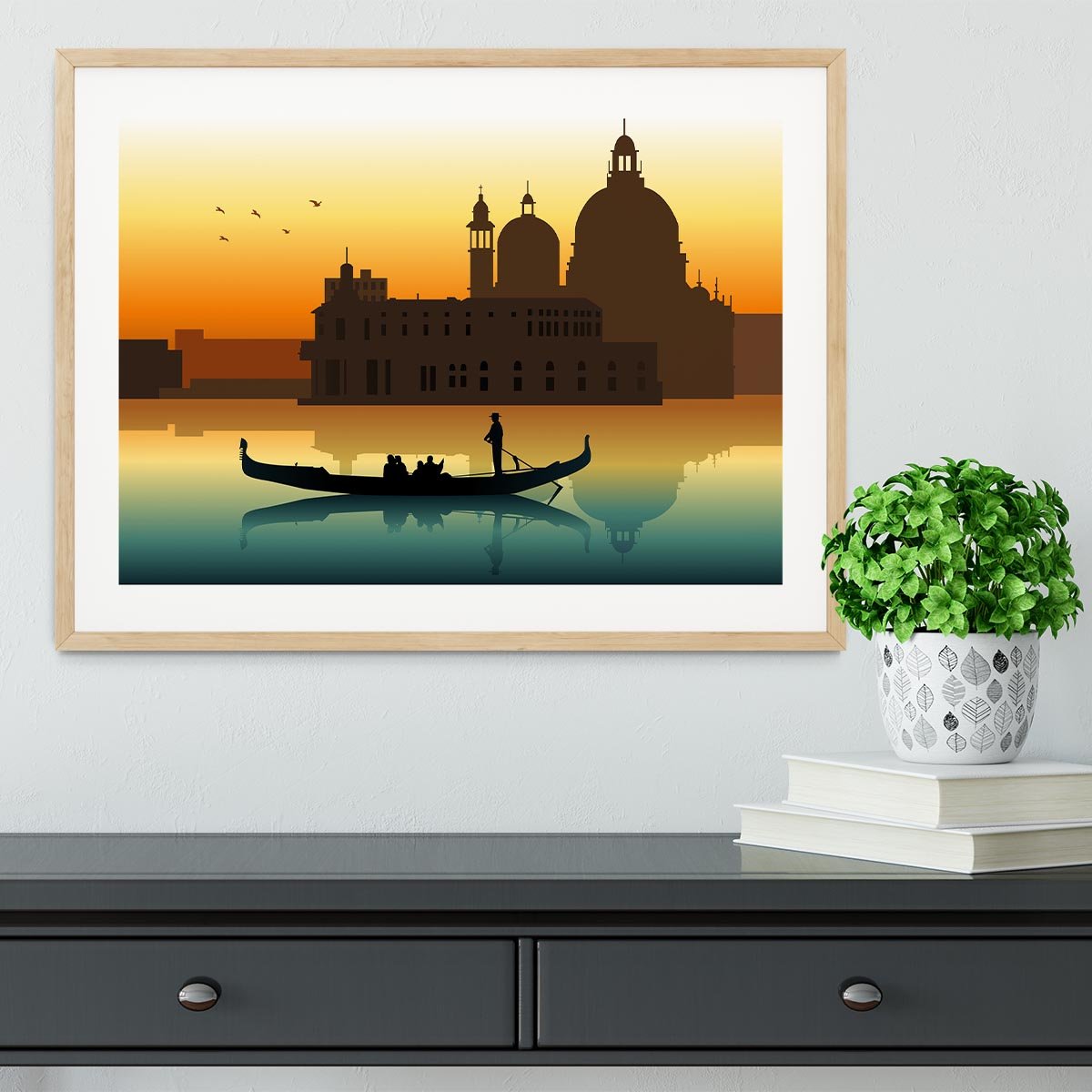 Silhouette illustration gondola in Venice Framed Print - Canvas Art Rocks - 3