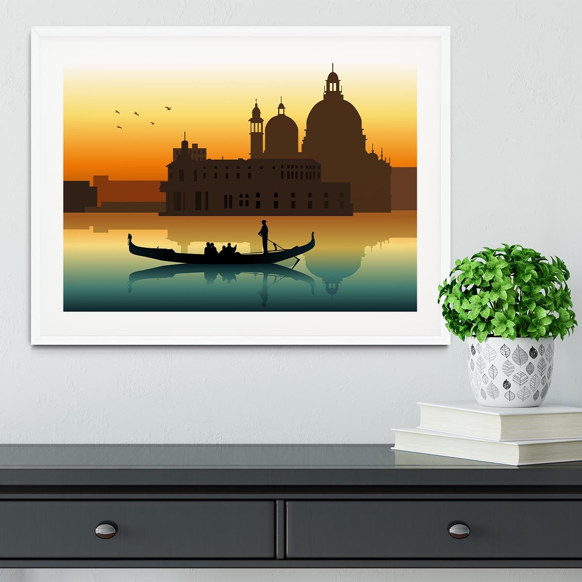 Silhouette illustration gondola in Venice Framed Print - Canvas Art Rocks - 5