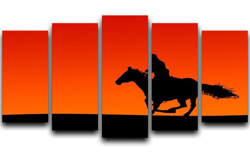 Silhouette of a horse and rider at sunset 5 Split Panel Canvas - Canvas Art Rocks - 1