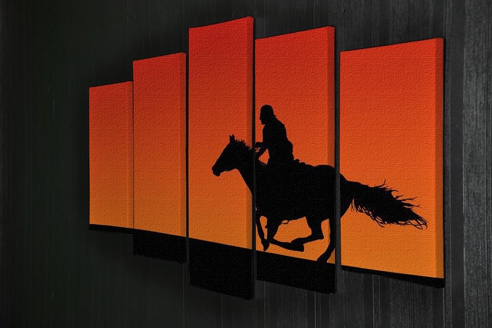 Silhouette of a horse and rider at sunset 5 Split Panel Canvas - Canvas Art Rocks - 2