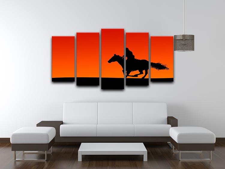 Silhouette of a horse and rider at sunset 5 Split Panel Canvas - Canvas Art Rocks - 3
