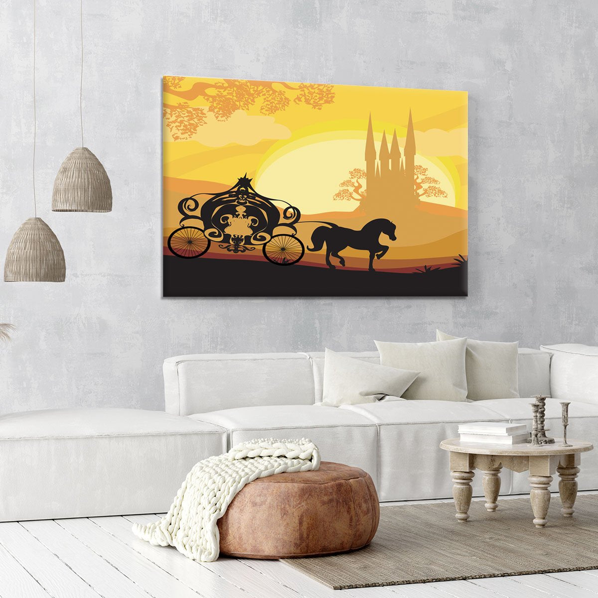 Silhouette of a horse carriage Canvas Print or Poster