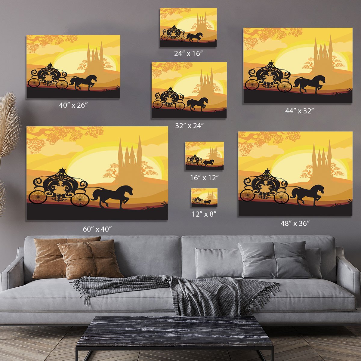 Silhouette of a horse carriage Canvas Print or Poster