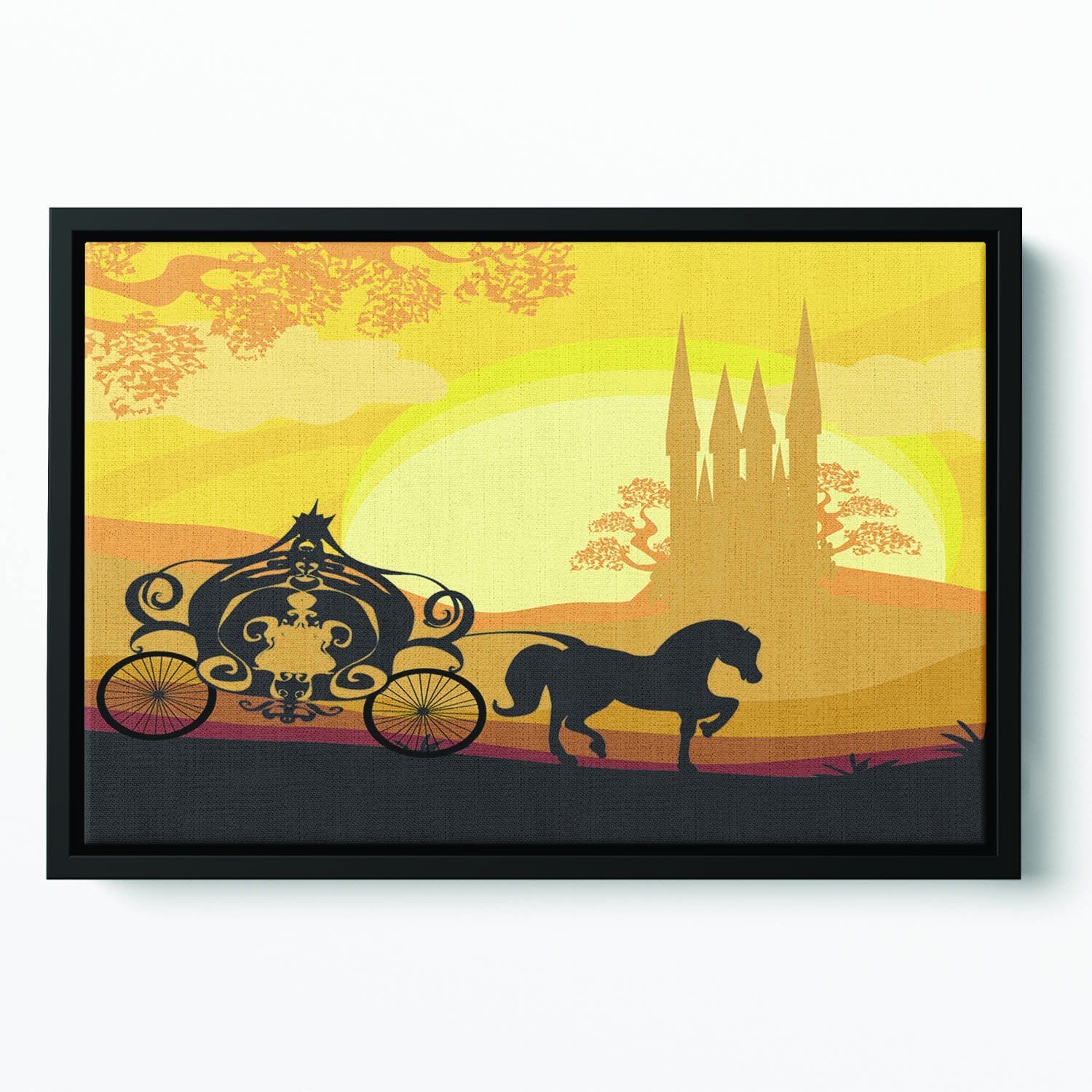 Silhouette of a horse carriage Floating Framed Canvas