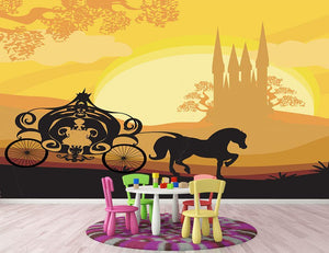 Silhouette of a horse carriage Wall Mural Wallpaper - Canvas Art Rocks - 2
