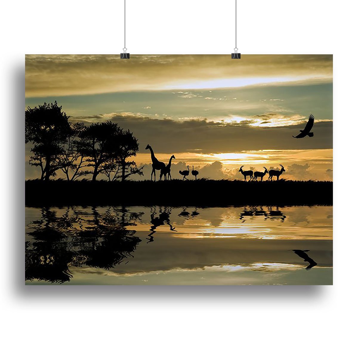 Silhouette of animals in Africa Canvas Print or Poster