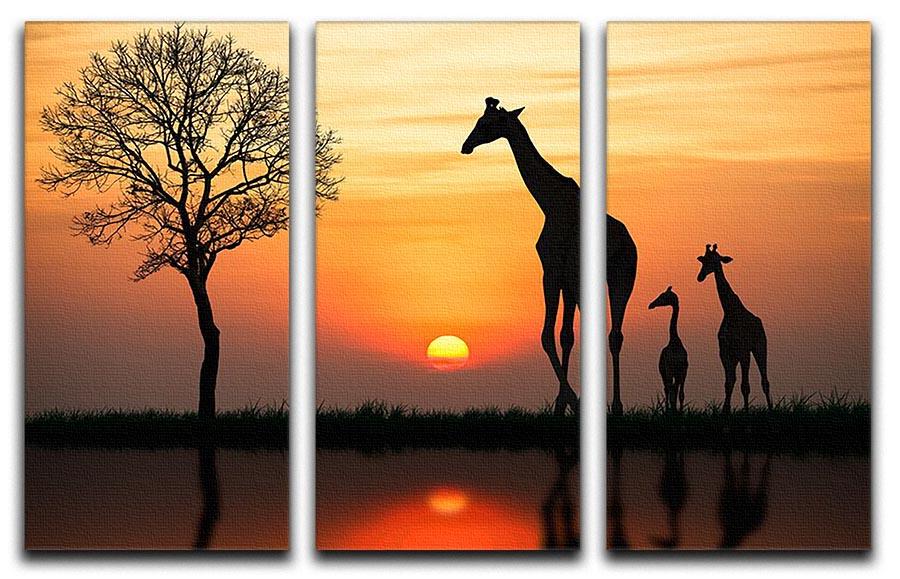 Silhouette of giraffe with reflection in water 3 Split Panel Canvas Print - Canvas Art Rocks - 1