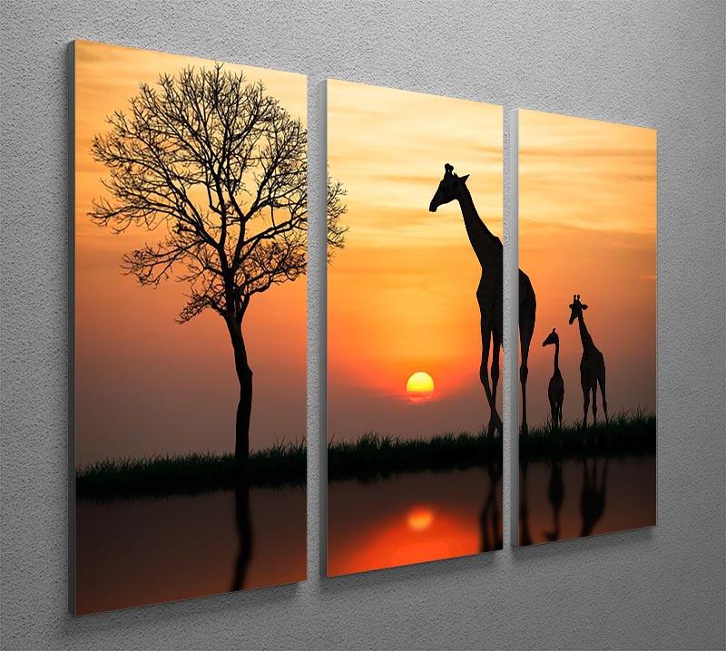 Silhouette of giraffe with reflection in water 3 Split Panel Canvas Print - Canvas Art Rocks - 2