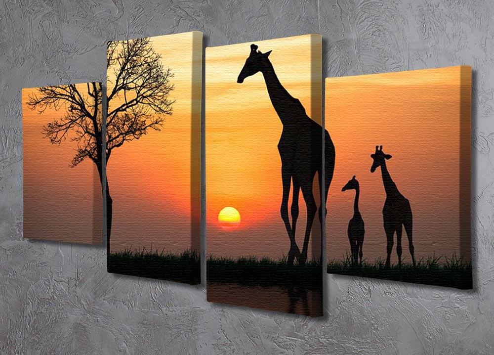 Silhouette of giraffe with reflection in water 4 Split Panel Canvas - Canvas Art Rocks - 2