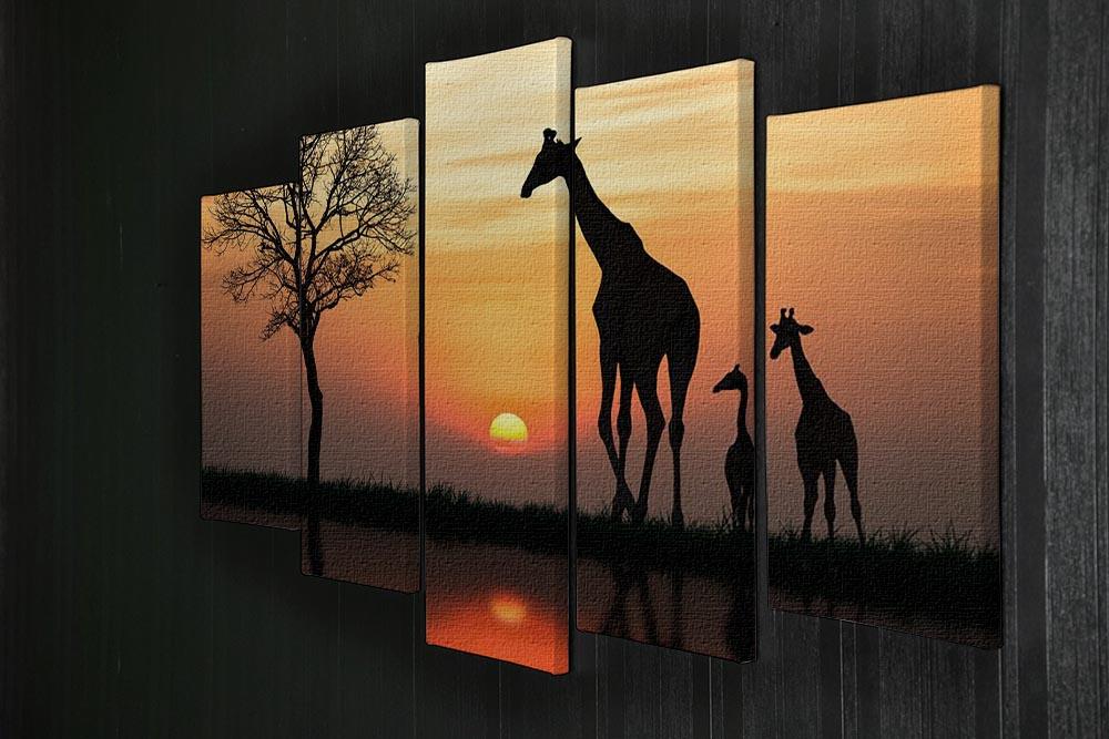 Silhouette of giraffe with reflection in water 5 Split Panel Canvas - Canvas Art Rocks - 2