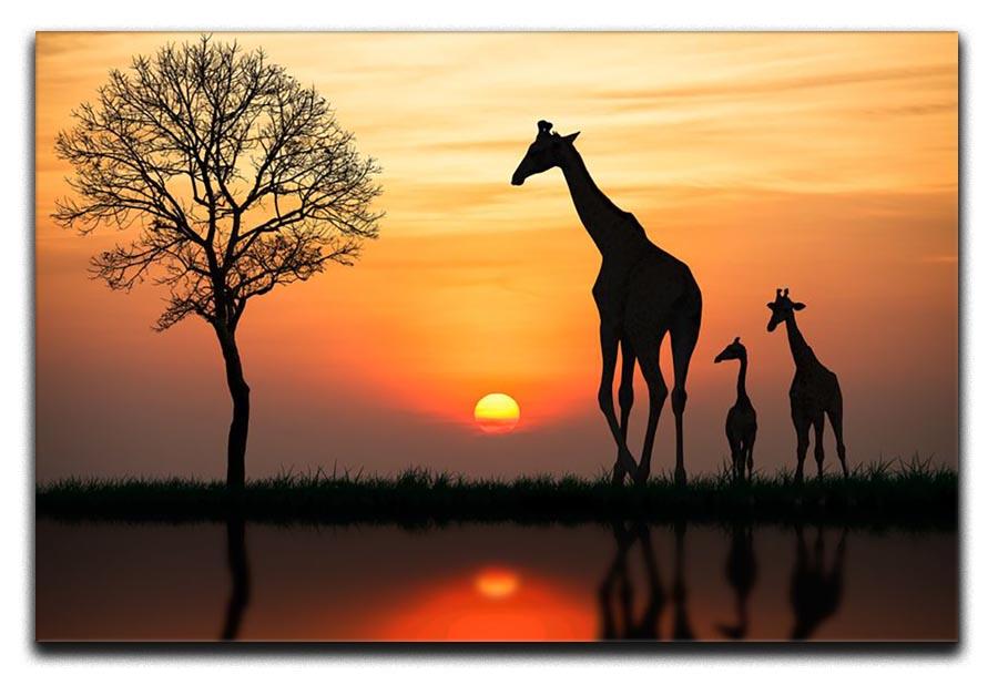 Silhouette of giraffe with reflection in water Canvas Print or Poster - Canvas Art Rocks - 1