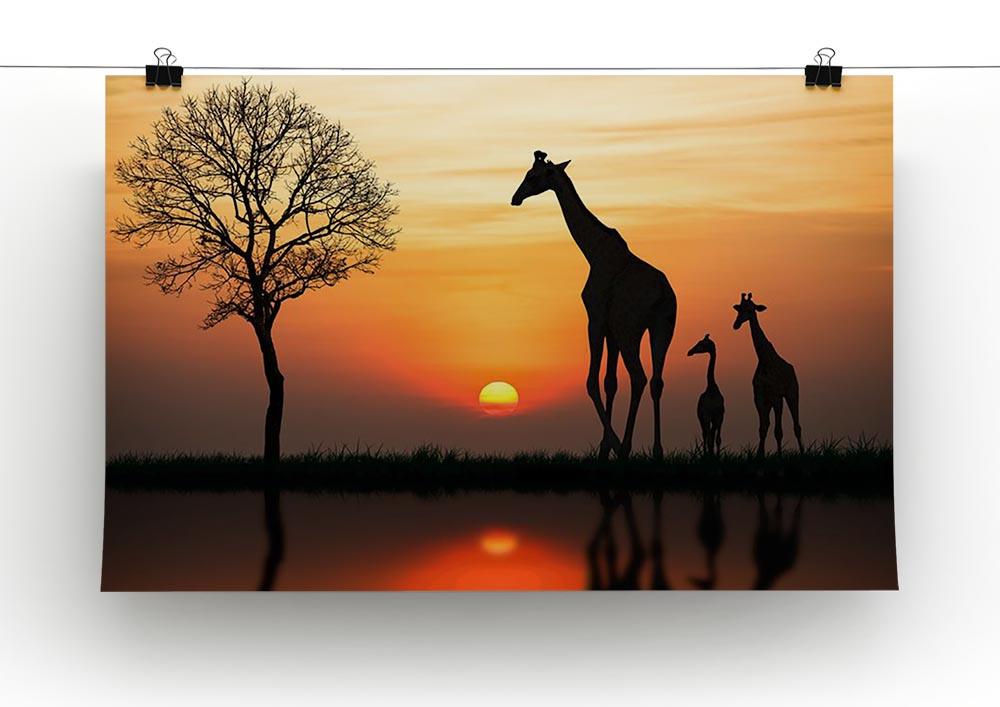 Silhouette of giraffe with reflection in water Canvas Print or Poster - Canvas Art Rocks - 2