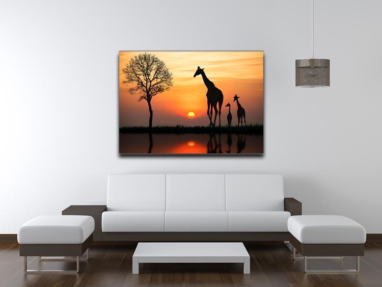 Silhouette of giraffe with reflection in water Canvas Print or Poster - Canvas Art Rocks - 4