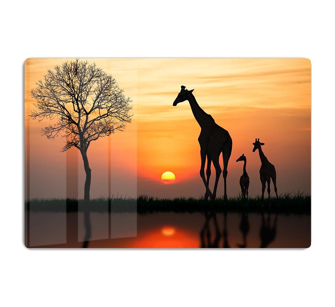 Silhouette of giraffe with reflection in water HD Metal Print - Canvas Art Rocks - 1