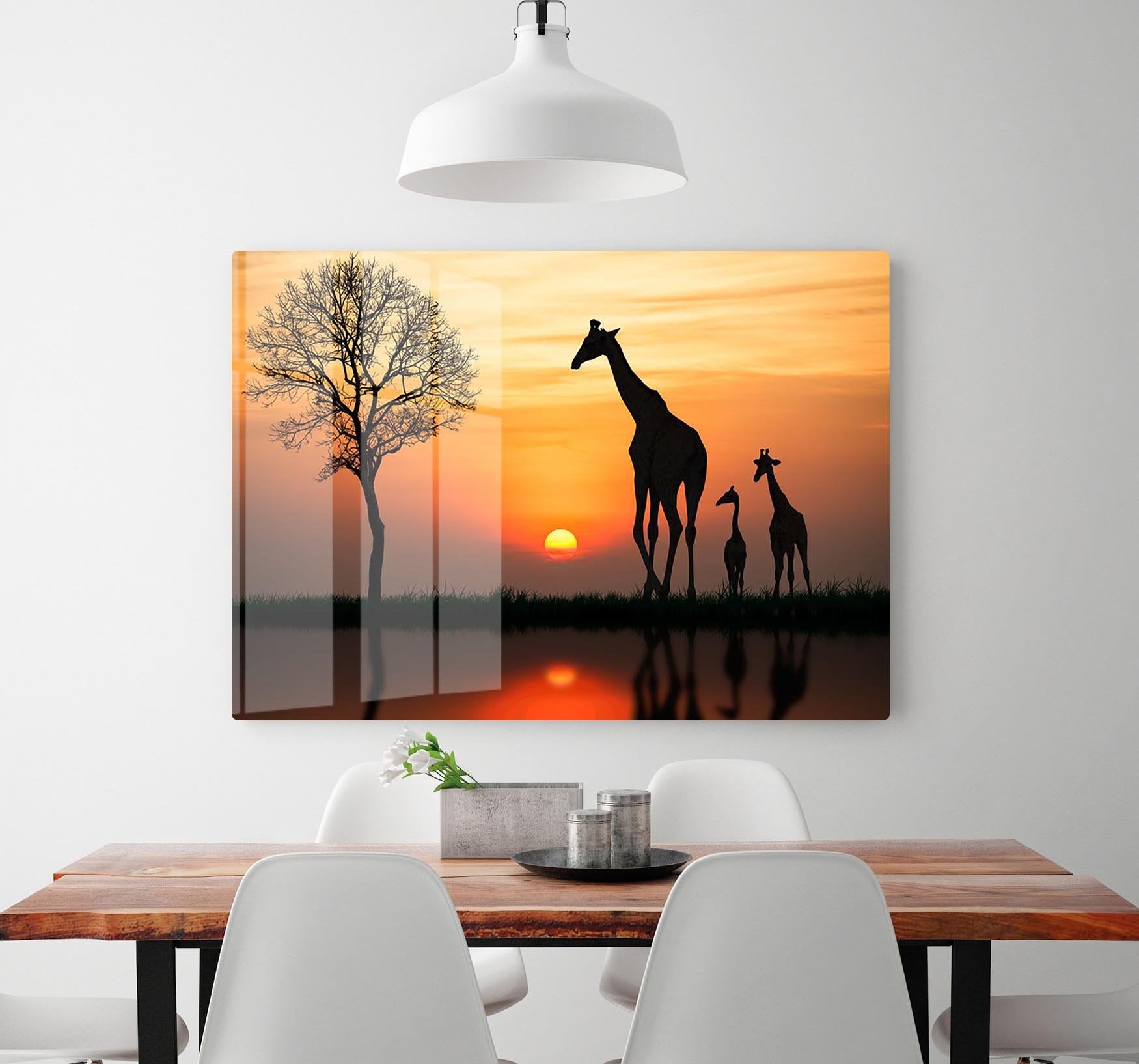 Silhouette of giraffe with reflection in water HD Metal Print - Canvas Art Rocks - 2