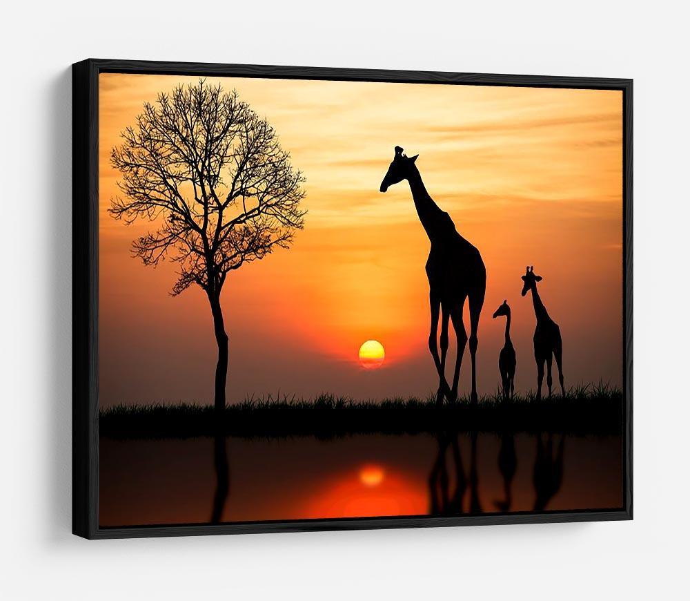 Silhouette of giraffe with reflection in water HD Metal Print - Canvas Art Rocks - 6