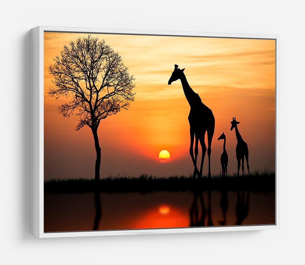 Silhouette of giraffe with reflection in water HD Metal Print - Canvas Art Rocks - 7