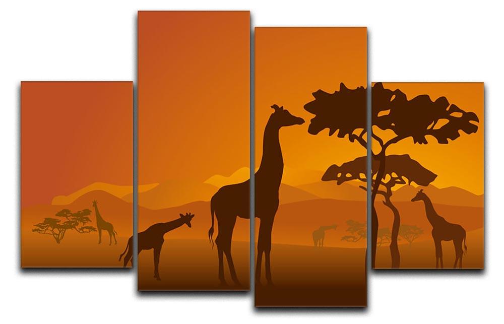 Silhouettes of giraffes in national park of Kenya 4 Split Panel Canvas - Canvas Art Rocks - 1