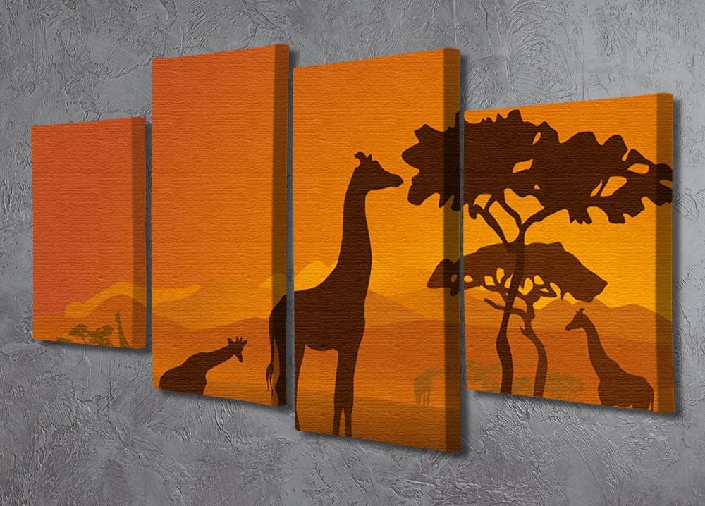Silhouettes of giraffes in national park of Kenya 4 Split Panel Canvas - Canvas Art Rocks - 2