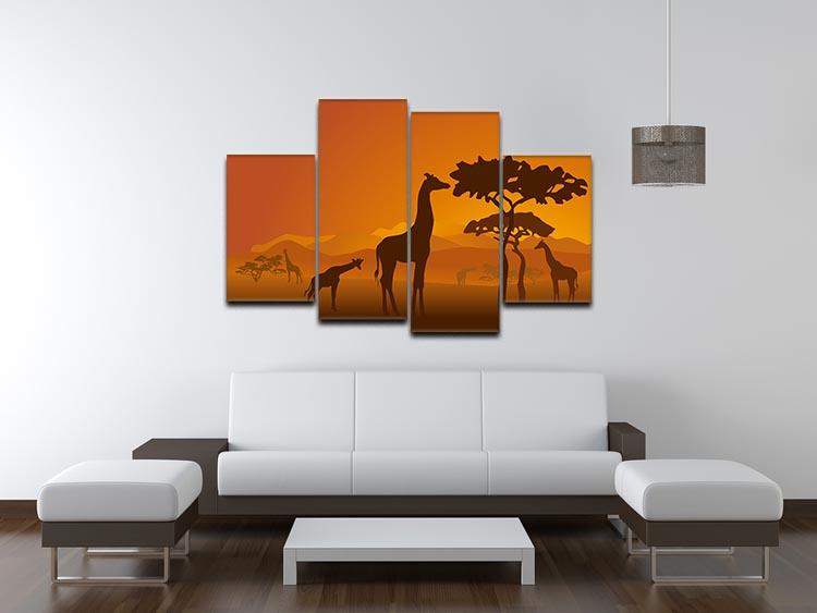 Silhouettes of giraffes in national park of Kenya 4 Split Panel Canvas - Canvas Art Rocks - 3