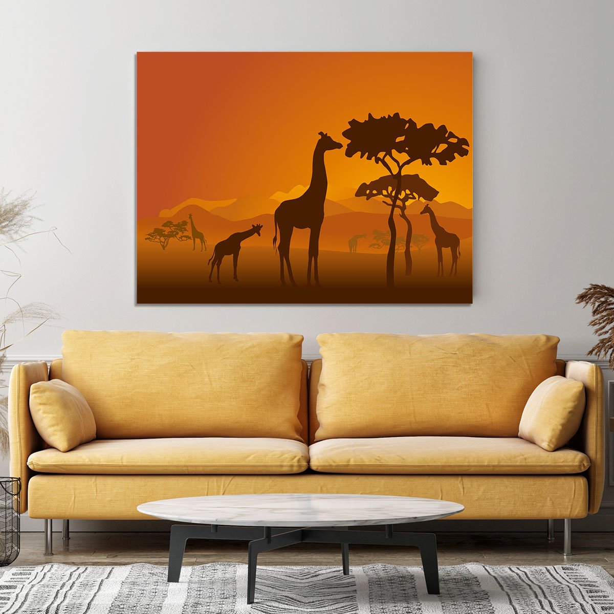 Silhouettes of giraffes in national park of Kenya Canvas Print or Poster