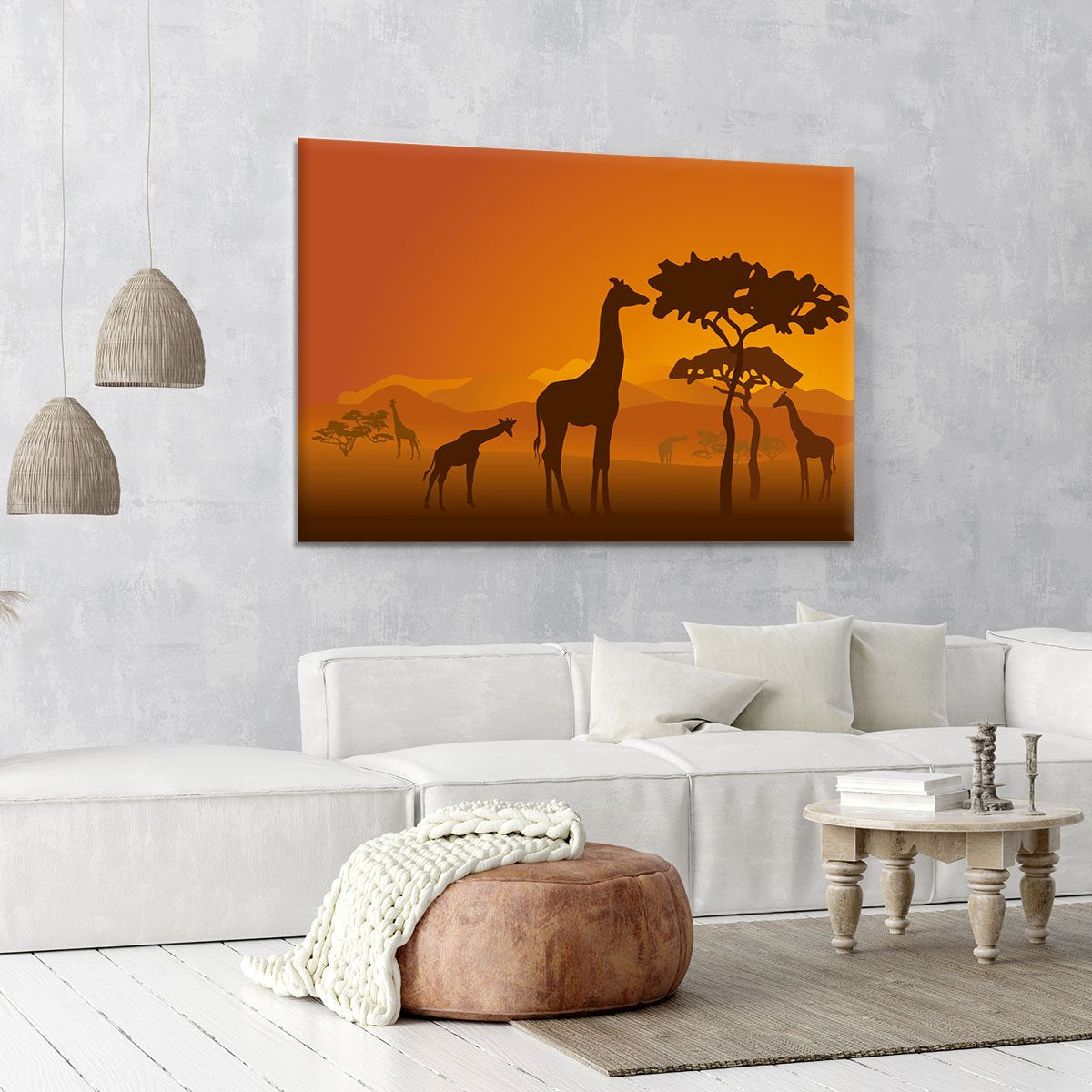 Silhouettes of giraffes in national park of Kenya Canvas Print or Poster