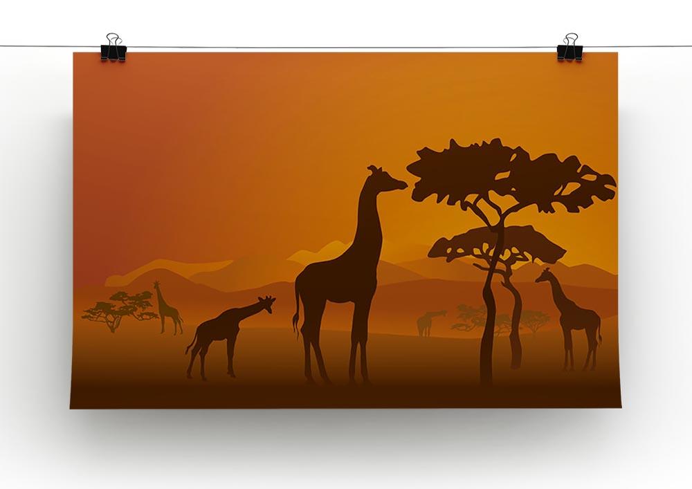 Silhouettes of giraffes in national park of Kenya Canvas Print or Poster - Canvas Art Rocks - 2