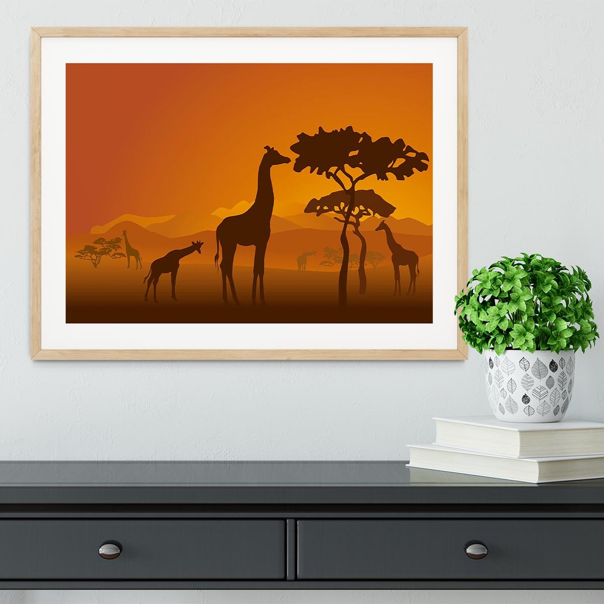 Silhouettes of giraffes in national park of Kenya Framed Print - Canvas Art Rocks - 3