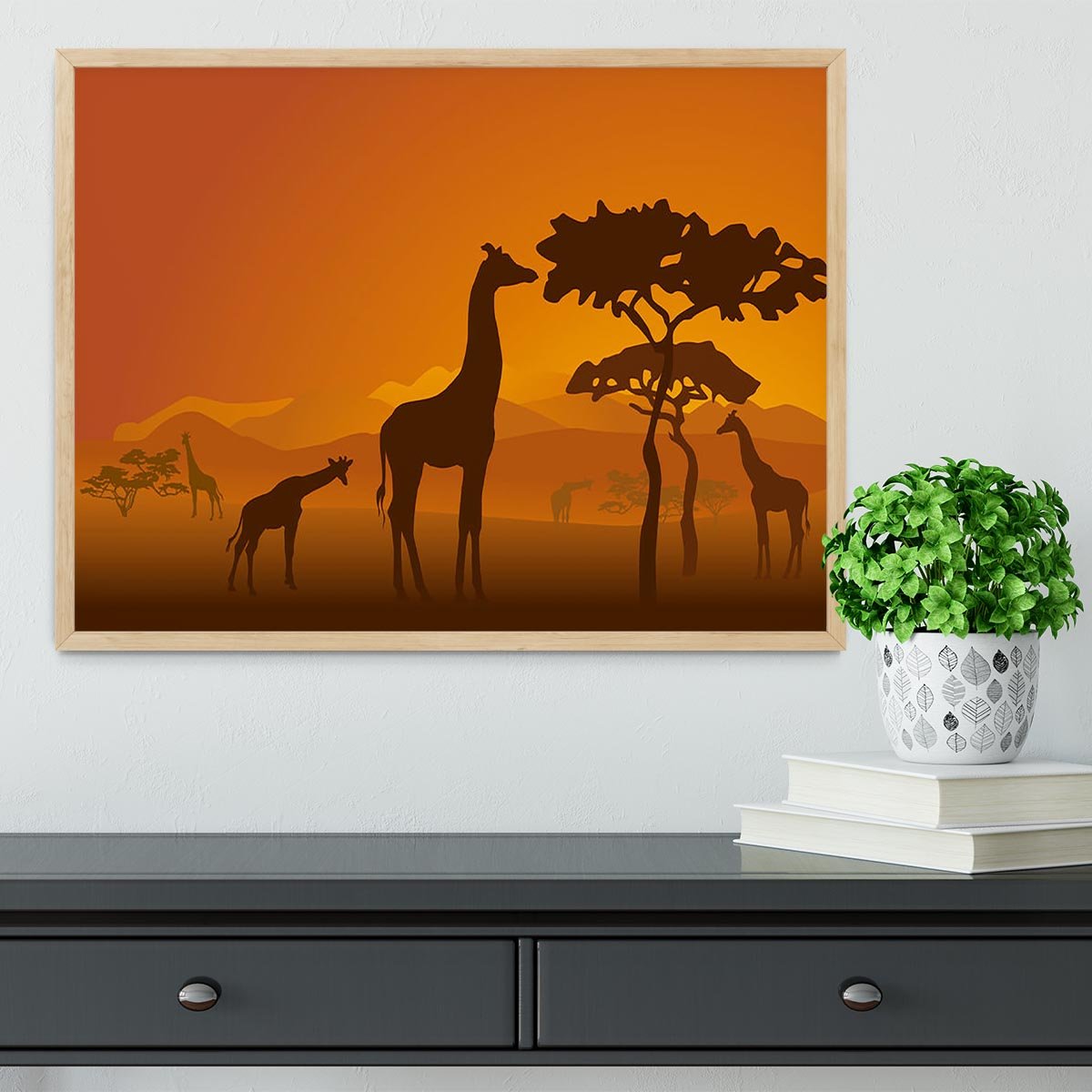 Silhouettes of giraffes in national park of Kenya Framed Print - Canvas Art Rocks - 4