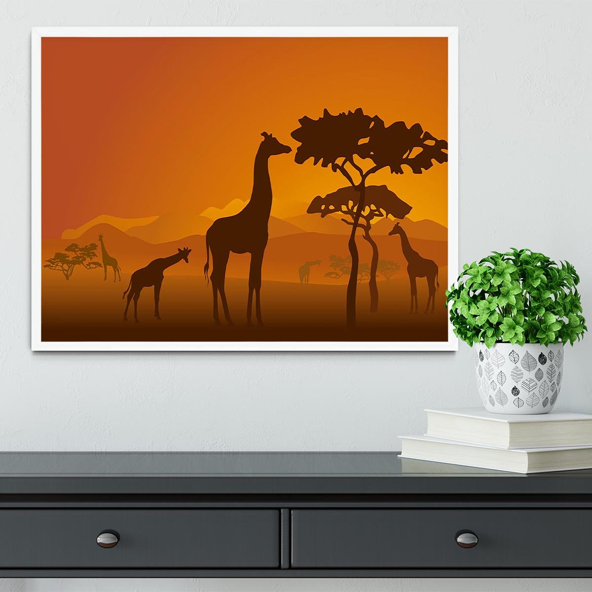 Silhouettes of giraffes in national park of Kenya Framed Print - Canvas Art Rocks -6