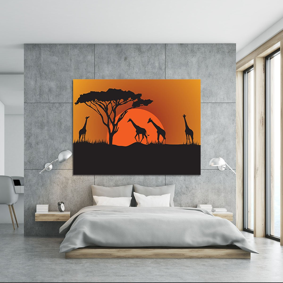 Silhouettes of giraffes in safari sunset Canvas Print or Poster