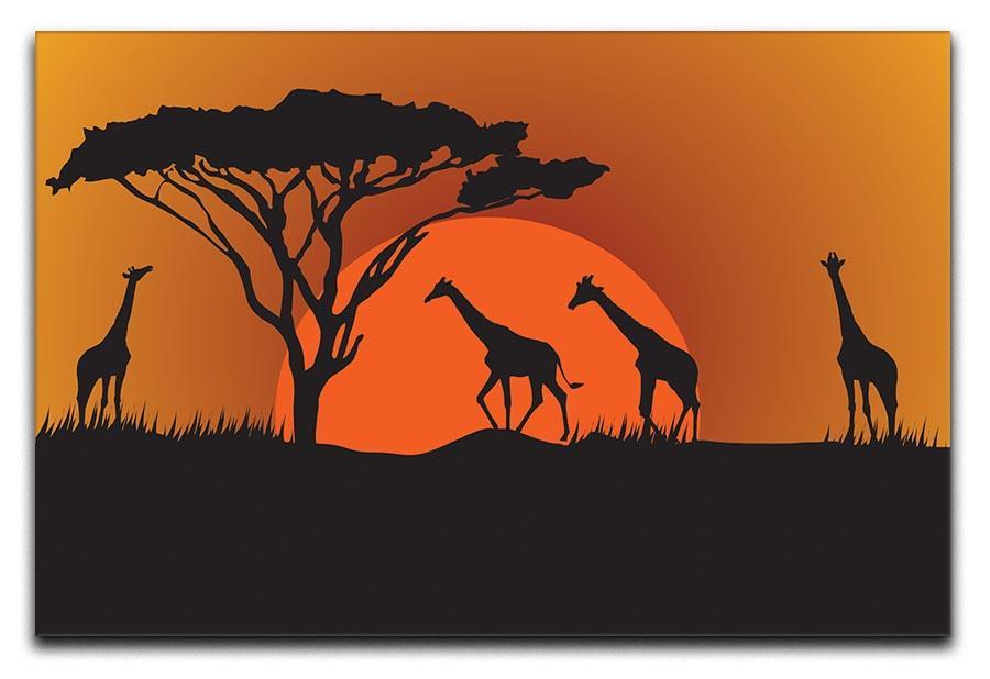 Silhouettes of giraffes in safari sunset Canvas Print or Poster  - Canvas Art Rocks - 1