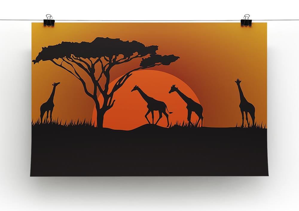 Silhouettes of giraffes in safari sunset Canvas Print or Poster - Canvas Art Rocks - 2