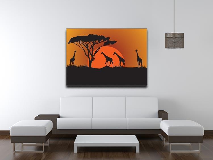Silhouettes of giraffes in safari sunset Canvas Print or Poster - Canvas Art Rocks - 4